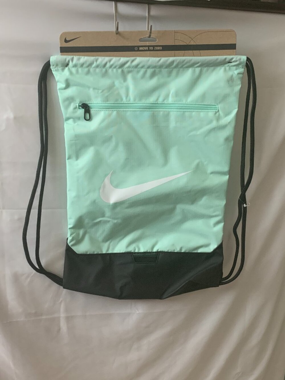NIKE Brasilia Nylon Drawstring Gym Sack/Backpack in Mint/Black